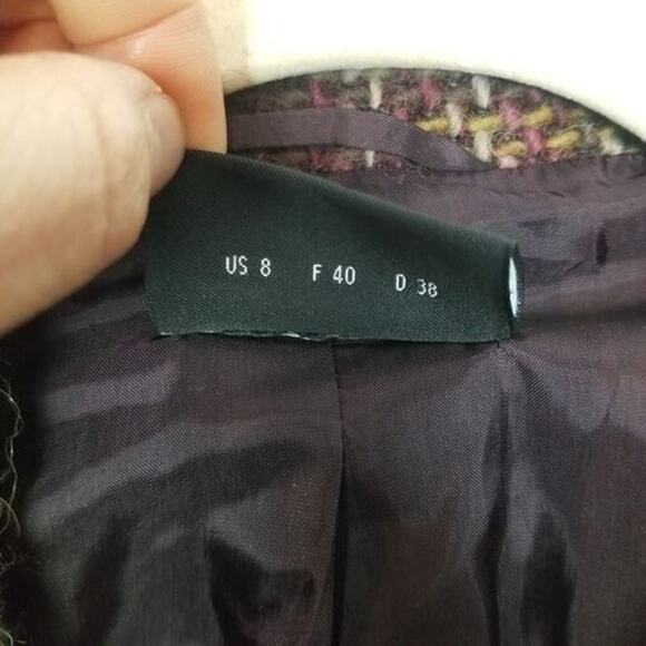 Arkis Womens Wool Alpaca Tweed Blazer Size 8 Leather Trim Dark Academia Career - Picture 8 of 10